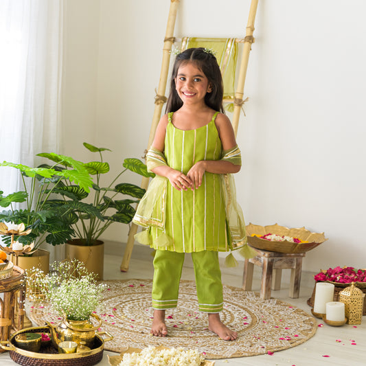 Lines of Pure Bond Kurta Set with Green Kurta-Pants-Dupatta