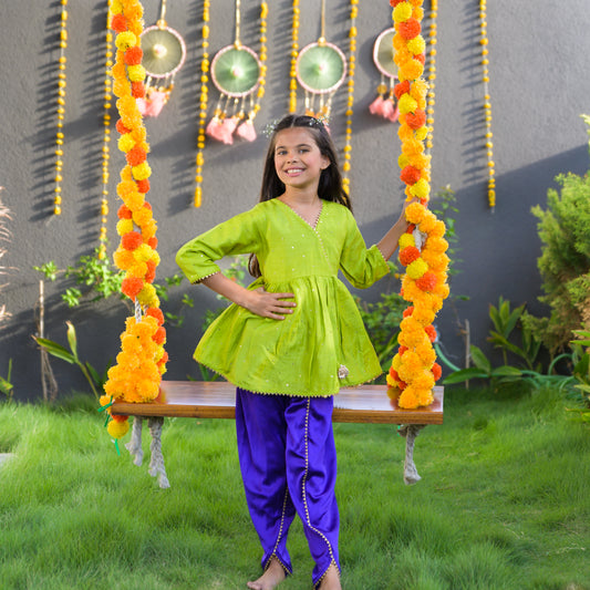 Green Kurta with Purple Dhoti