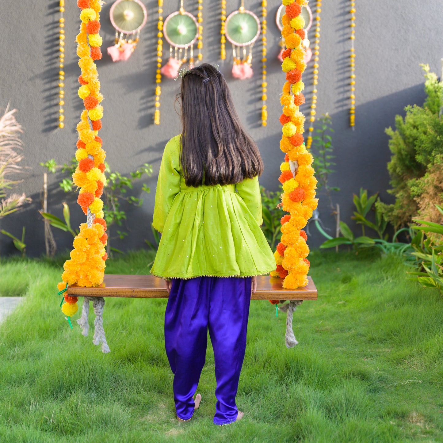 Green Kurta with Purple Dhoti