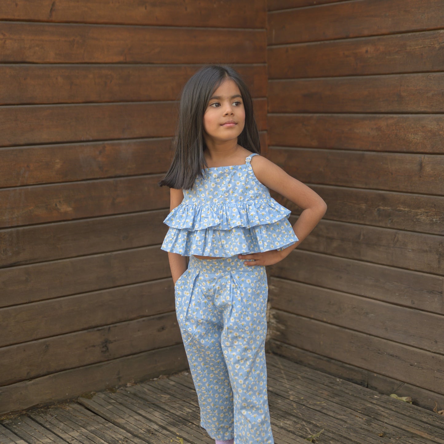 Blue Floral Print Top and Bottom Set