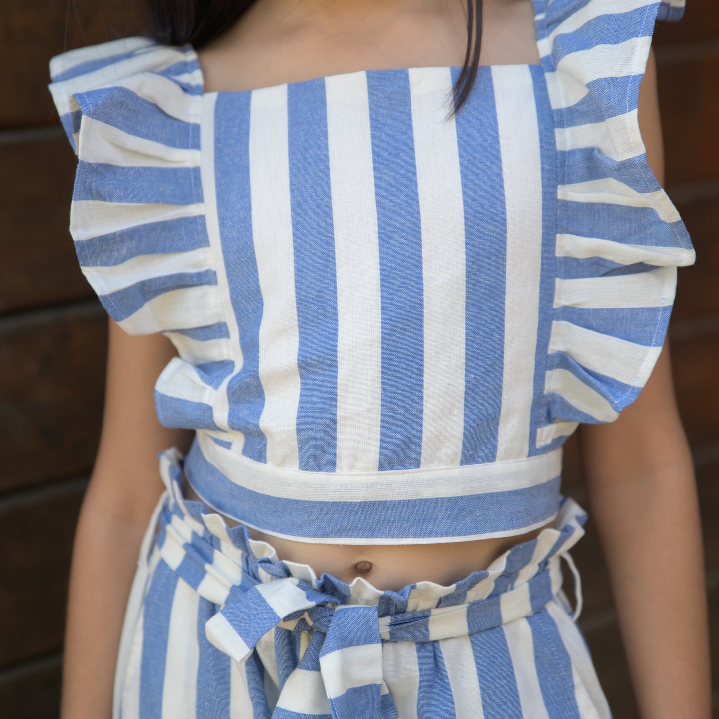 Blue Stripes Crop Top And Bottom Set