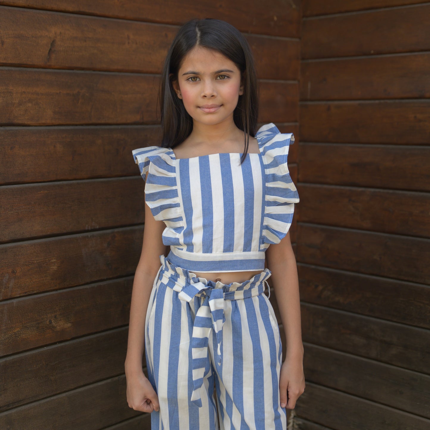 Blue Stripes Crop Top And Bottom Set