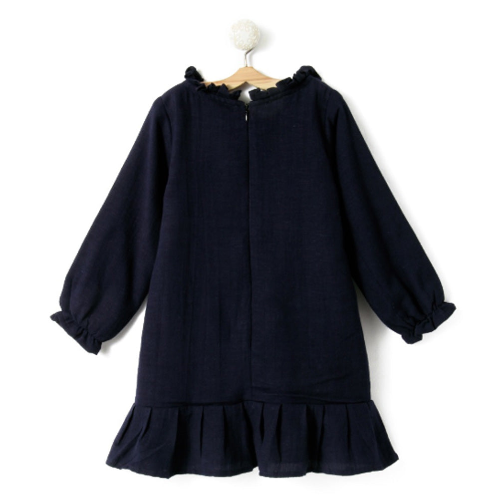 Flowers Applique Dress Navy Blue