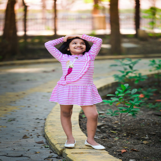 Pink Stripes Mermaid Embroidered Dress